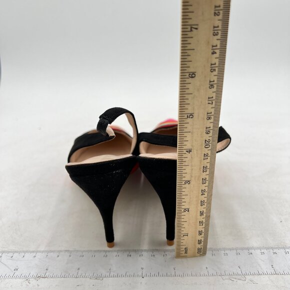 FOWT Dark Rainbow Pointed Toe Slingback Rainbow Color Stripes Elastic Band Pumps - Picture 5 of 8